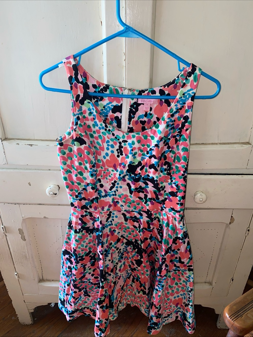 Lilly Pulitzer Pink Teal Navy Abstract Print Midi Dress